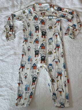 Magnetic Me Cream Infant One-Piece with Blue & Orange Robot Print